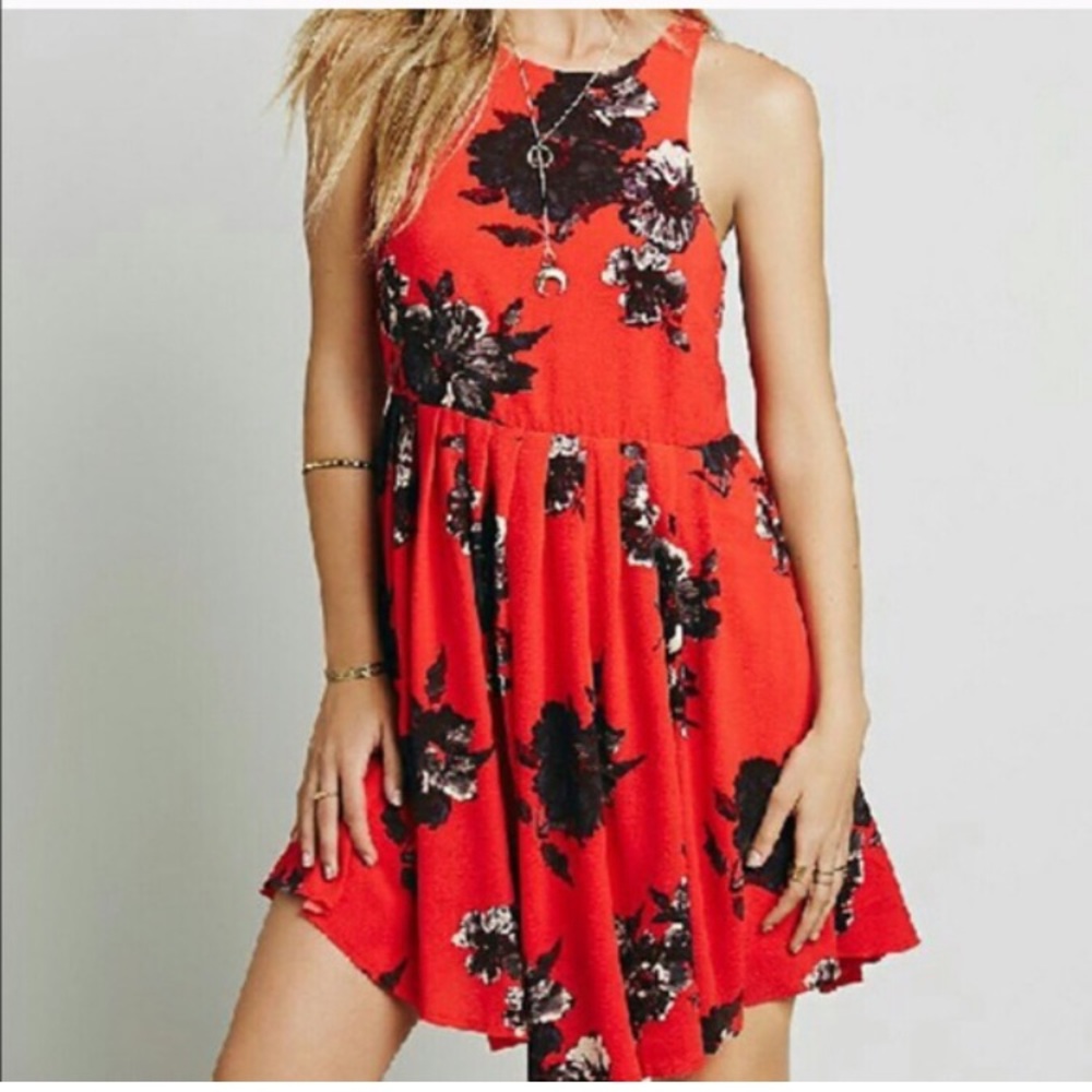{Free People} Red Floral Dress
